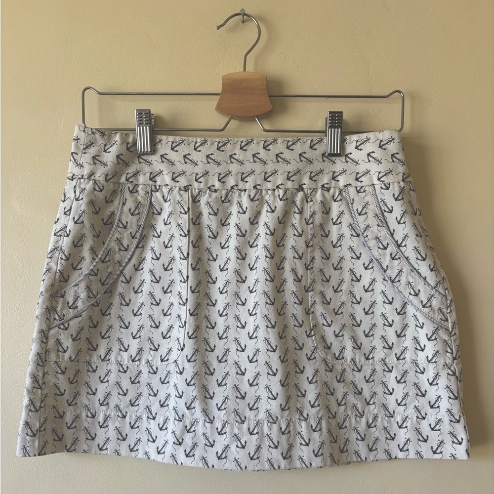 J. Crew Anchor Print Women's Skirt size 6 cream and blue cotton mini skirt